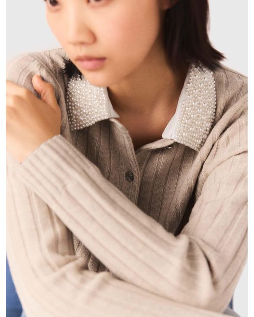 Maje Blue Cardigan With Removable Bead Collar