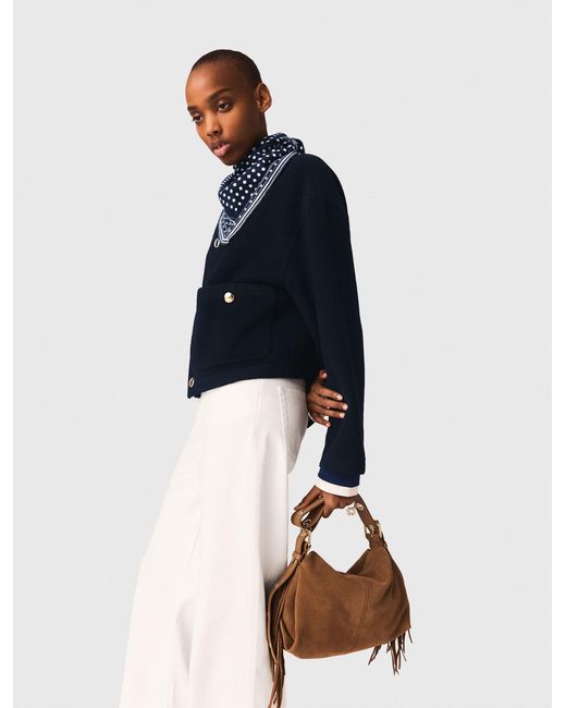 Maje Blue Double-Faced Jacket, Braided Trim