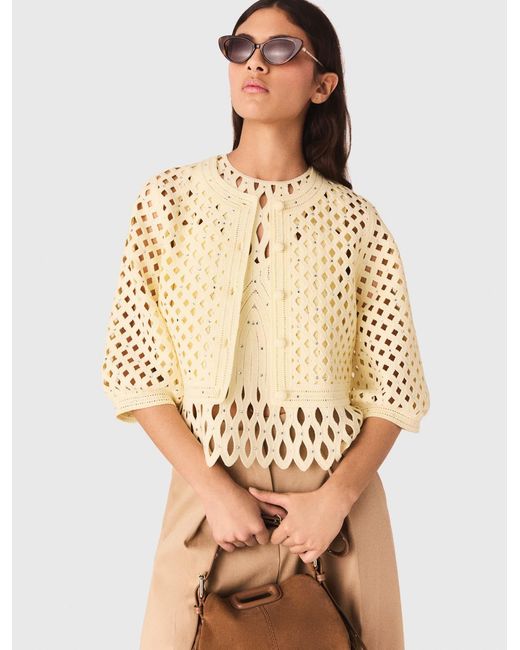 Maje Natural Rhinestone Crochet Cardigan