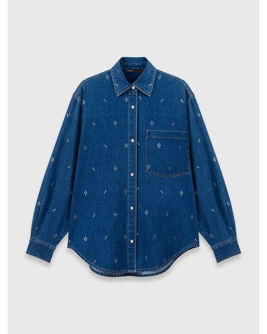 Maje Blue Rhinestone Denim Shirt