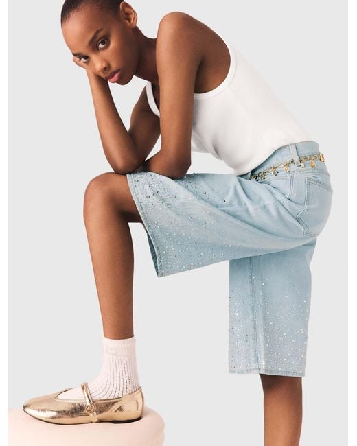 Maje Blue Rhinestone Bermuda Shorts