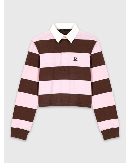Maje White Striped Polo Sweatshirt