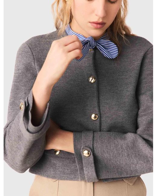 Maje Multicolor Removable Striped Collar Cardigan
