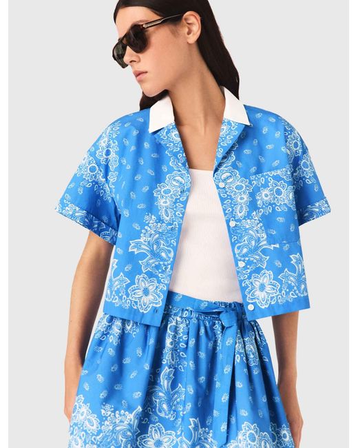 Maje Blue Contrast Collar Printed Shirt