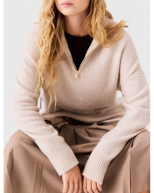 Maje White Zip-Neck Cashmere Sweater