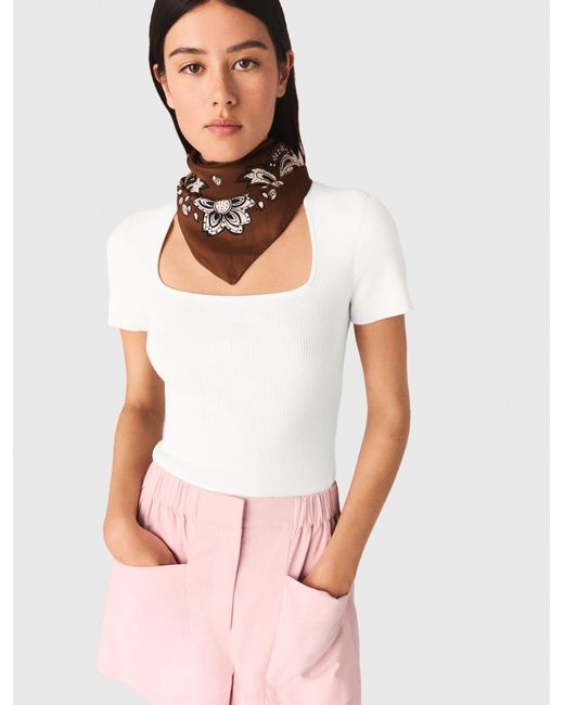 Maje White Square-Neck Ribbed Jumper