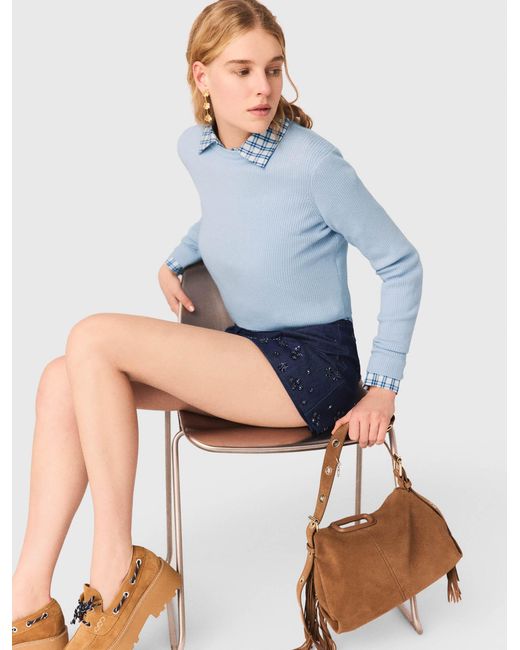Maje Blue Jewel-Button Back Jumper