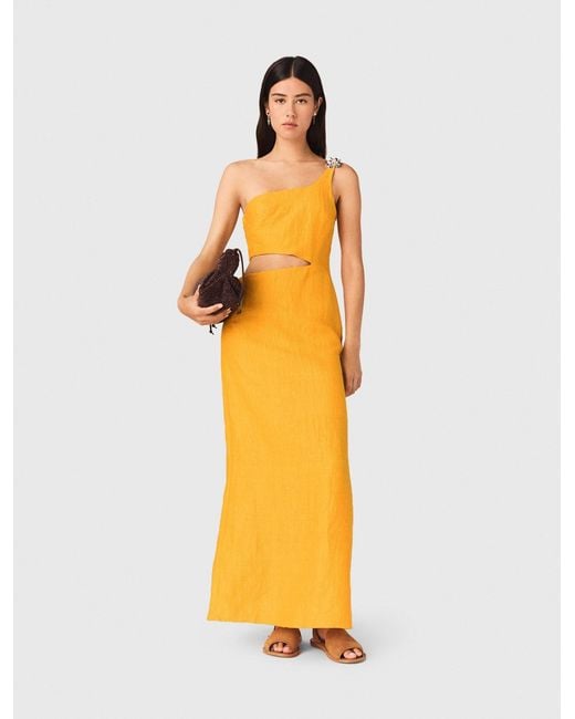 Maje Metallic Asymmetrical Linen-Blend Dress