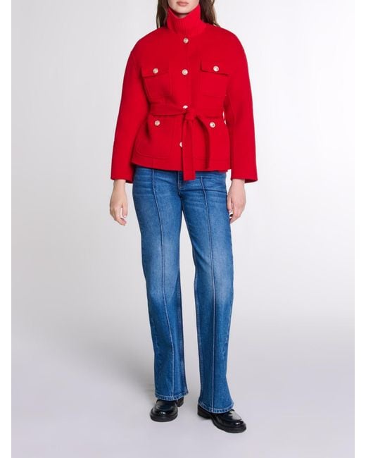 Maje Red Belted Double-Faced Jacket