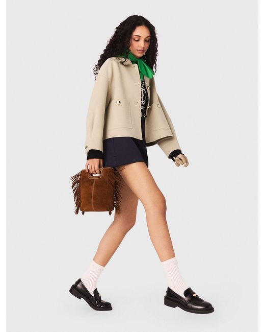 Maje White Short Pleated-Back Wool Jacket