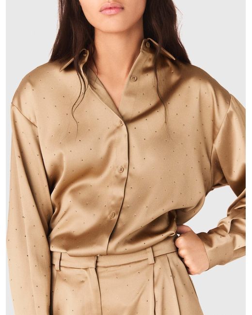 Maje Natural Rhinestone Satin Shirt