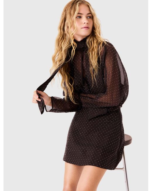 Maje Black Short Rhinestone Tie-Neck Dress