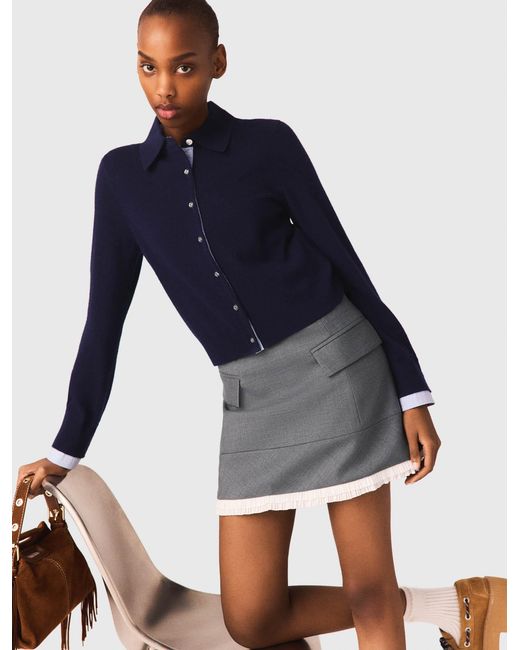 Maje Blue A-Line Poplin Skirt With Band