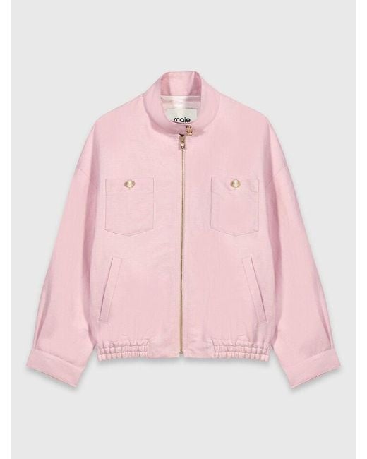Maje Pink Linen Blend Bomber Jacket