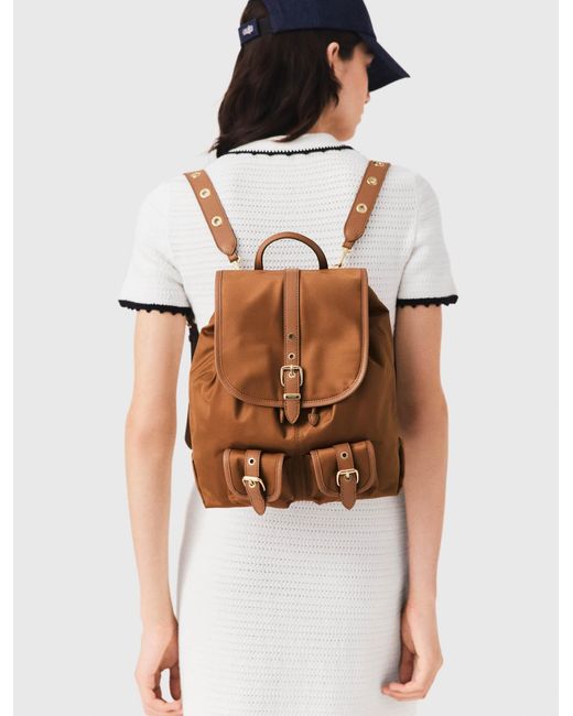 Maje Brown Leather And Nylon Backpack