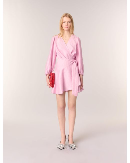 Maje Pink Linen Wrap Dress