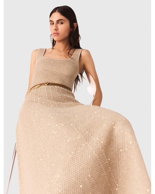 Maje Natural Rhinestone Knit Maxi Dress