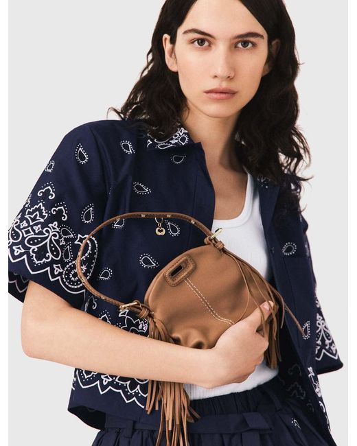 Maje White Miss M Micro Stitched Leather Bag