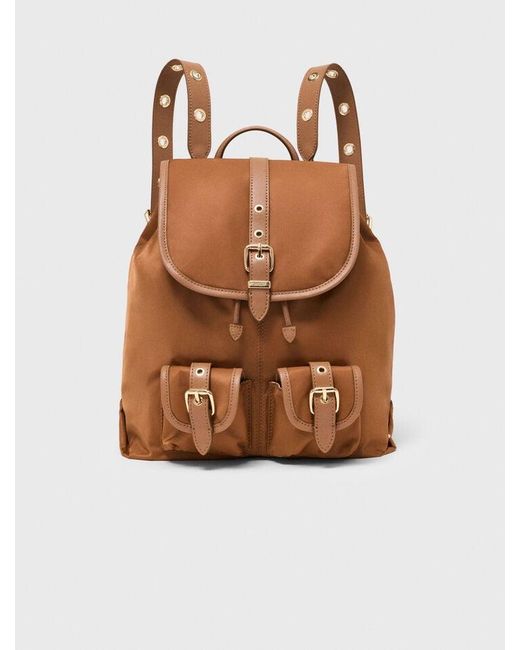 Maje Brown Leather And Nylon Backpack