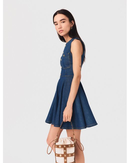Maje Blue Short Flared Denim Dress
