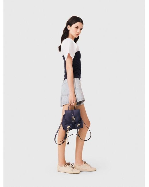 Maje Blue Pleated Jersey Top