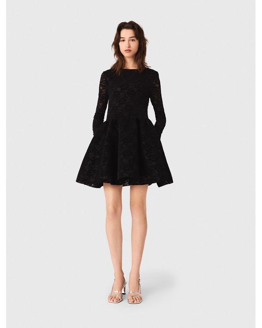 Maje Black Flared Velvet Short Dress
