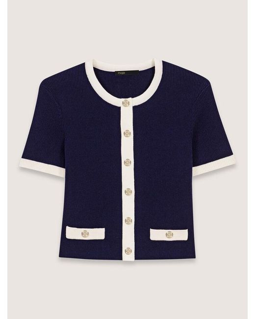 Maje Blue Contrasting Cropped Cardigan