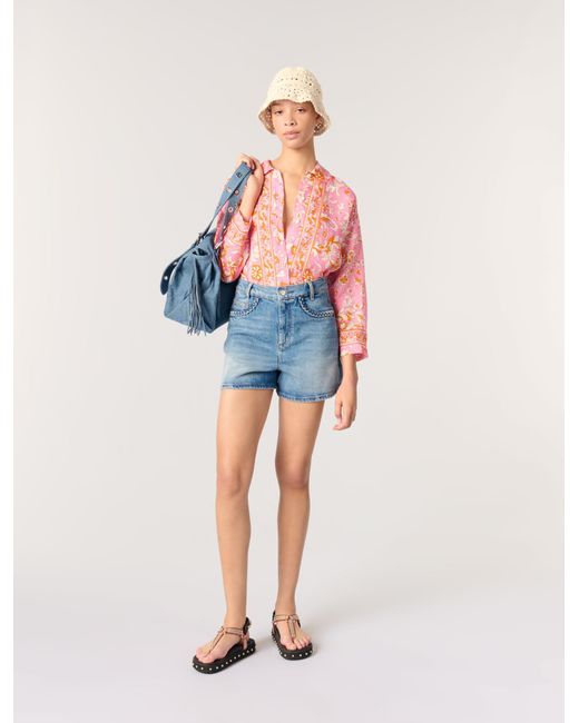 Maje Blue Denim Shorts With Braided Trim