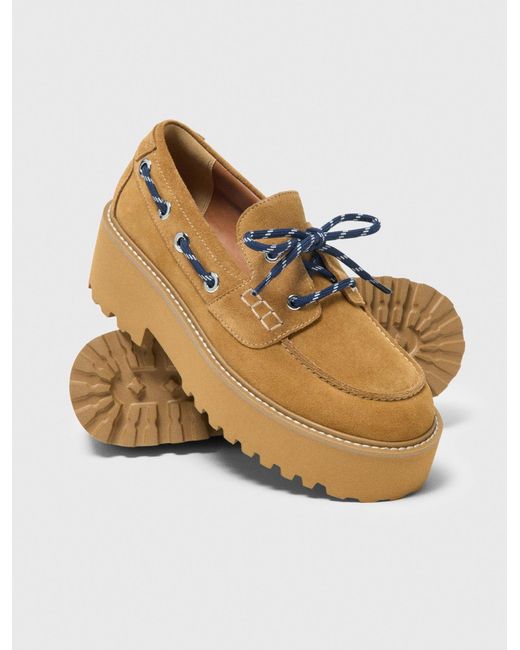Maje Natural Suede Platform Boat Shoes