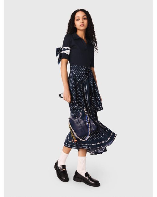 Maje Blue Patterned Mixed-Material Dress