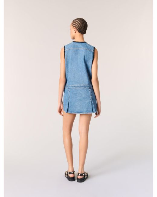 Maje Blue Denim Dress With Embroidered Trim