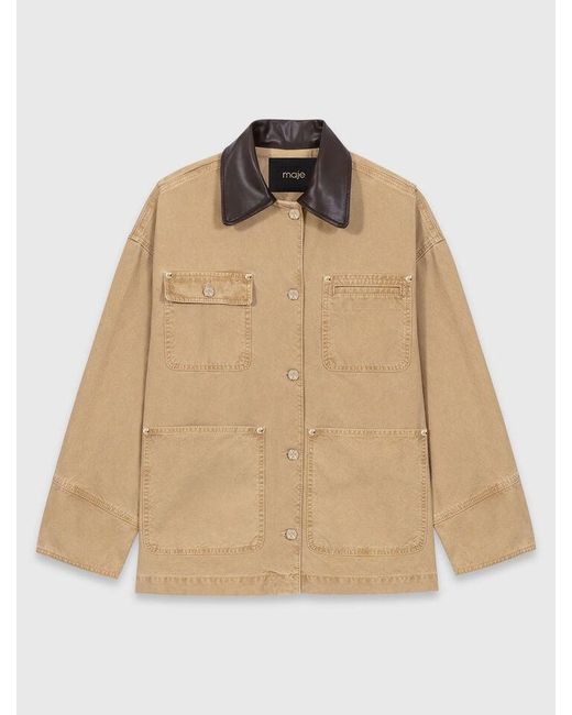 Maje Blue Denim Jacket With Pleated Back
