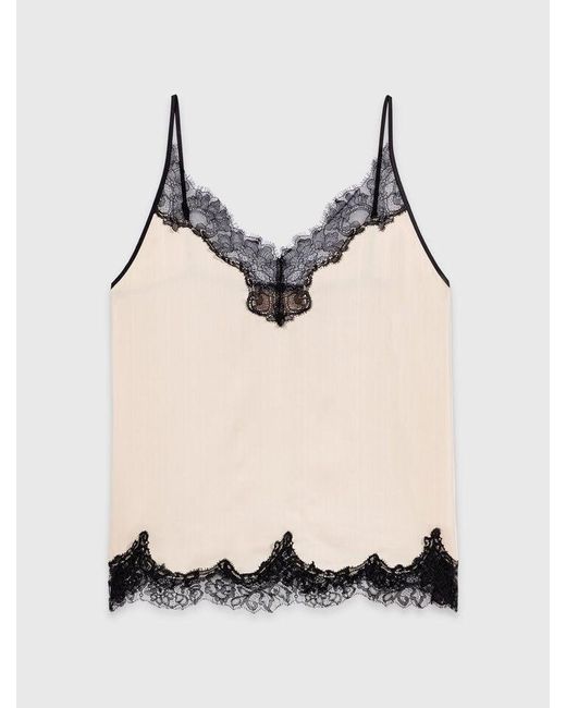 Maje White Satin Top With Lace Details