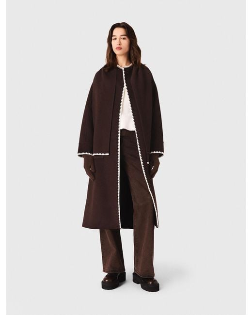 Maje Brown Embroidered Double-Faced Coat