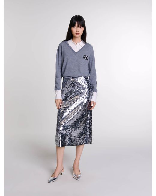 Jupe En Maille Ornée De Sequins Maje en coloris Blue