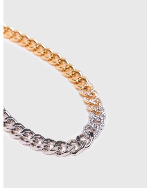 Maje White Two-Tone Rhinestone Link Necklace