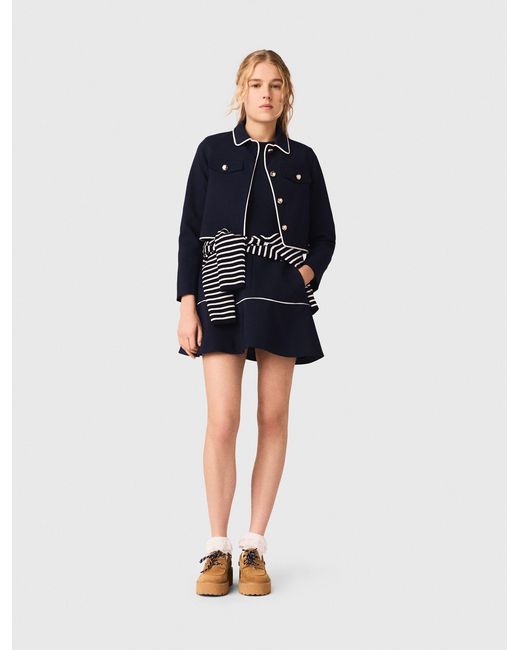 Maje Blue Short Jacket With Contrast Trim