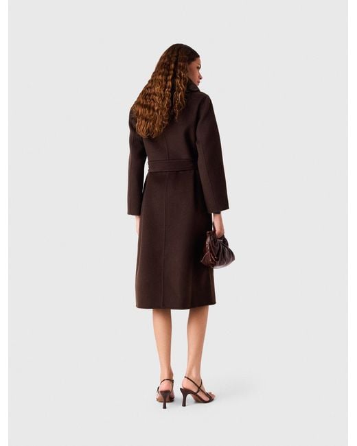 Maje Red Long Coat With Faux Fur Collar