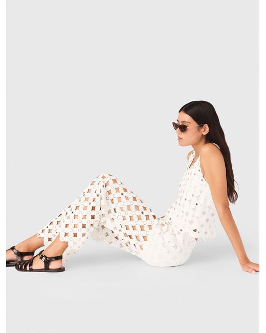 Maje White Crochet Trousers With Mirrors
