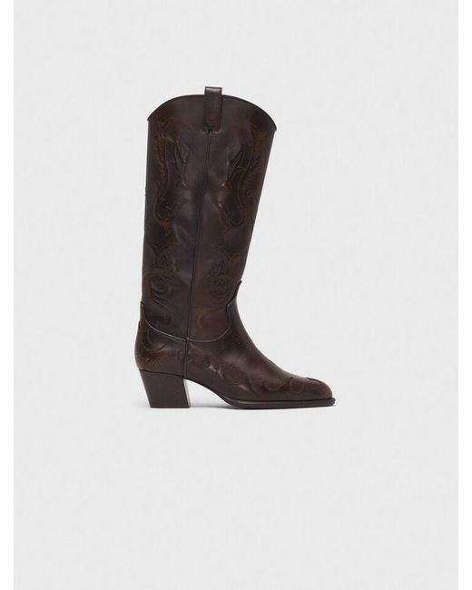 Maje White Leather Cowboy Boots