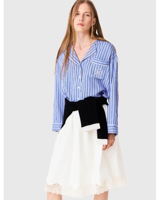 Maje Blue Mid-Length Cotton And Lace Skirt