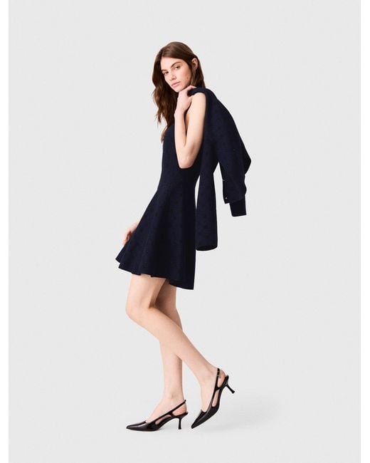 Maje Blue Short Jacquard Skater Dress
