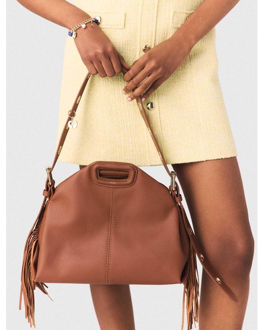 Maje Brown Grained Leather Miss M Bag