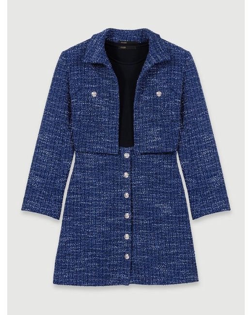 Maje Blue 2-In-1 Tweed Dress