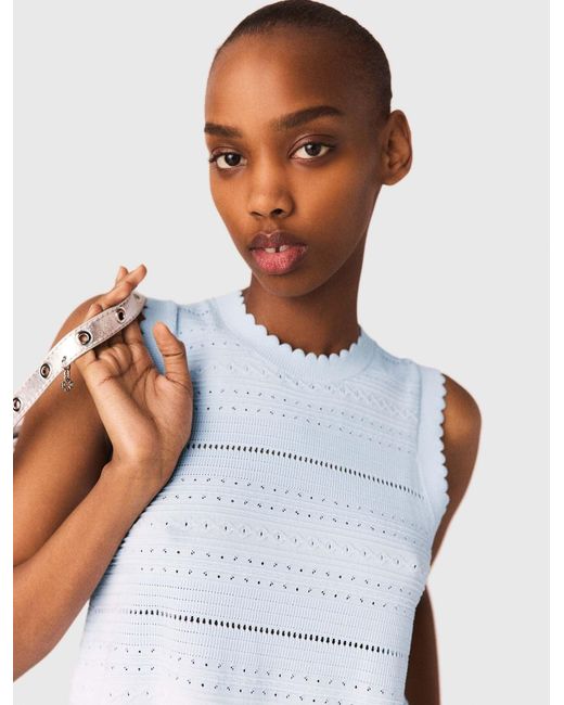 Maje White Ruffled Knit Top
