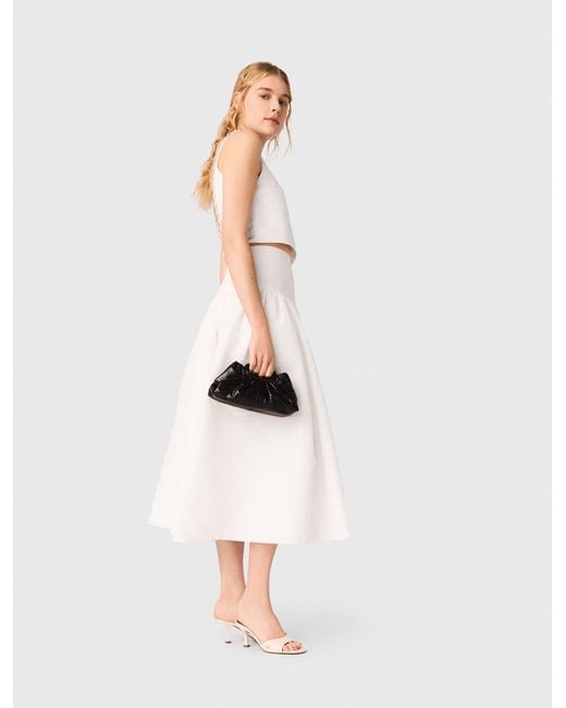 Maje White Jewelled Collar Taffeta Crop Top