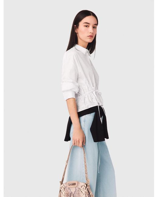 Maje White Cotton Shirt With Rhinestones