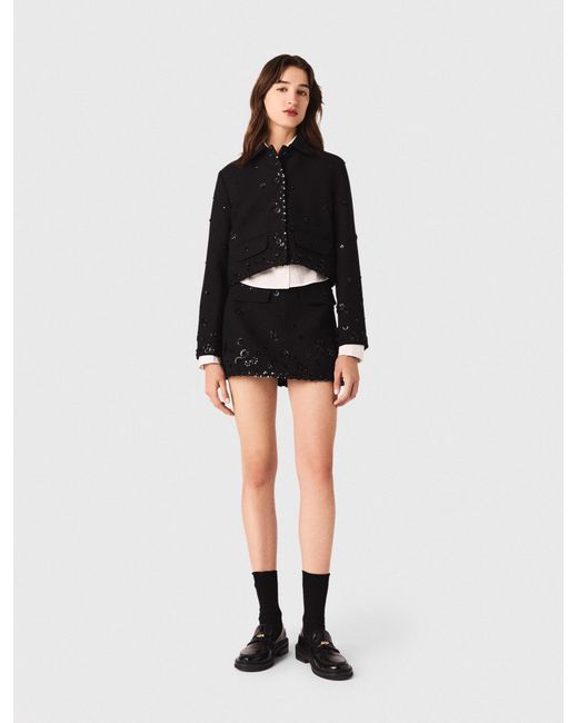 Maje Black Short Embroidered Jacket