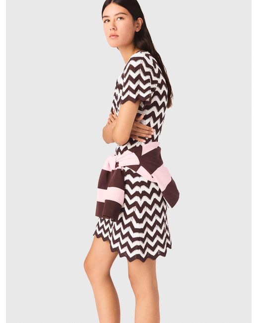 Maje White Zigzag Crochet Dress