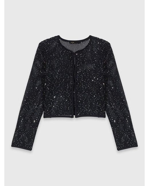 Maje Black Rhinestone Knit Cardigan